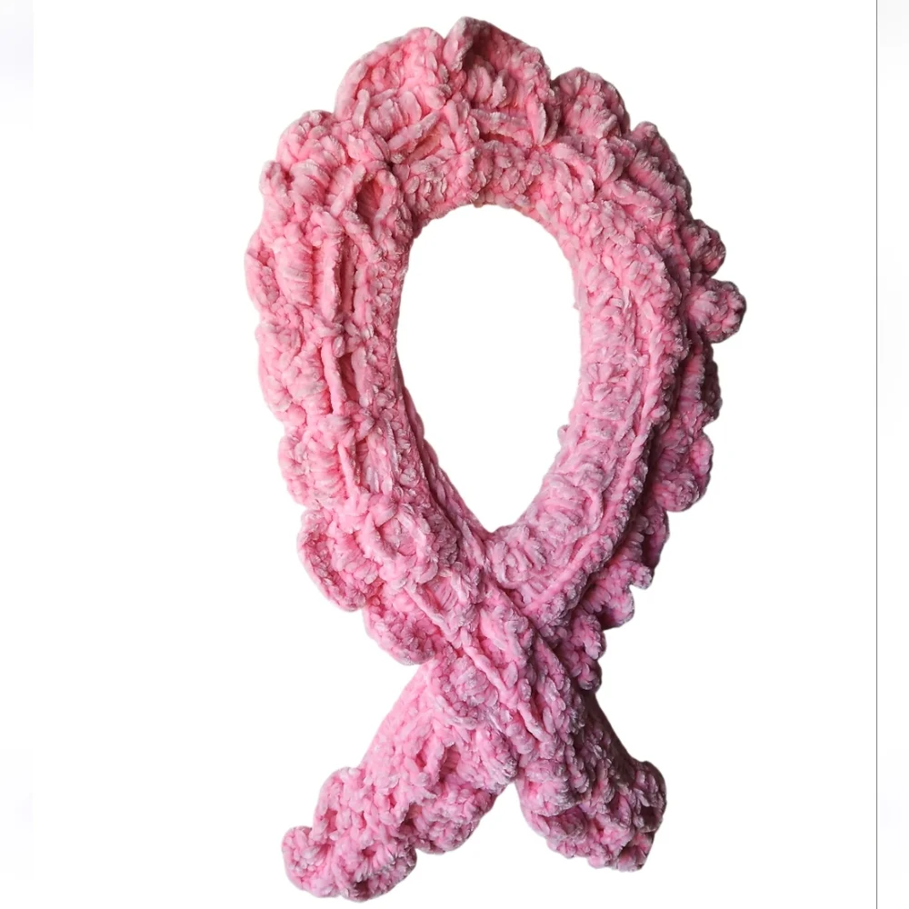 Handmade Crochet Breast Cancer Awareness Ribbon Memorial Tribute Art Door Wreath